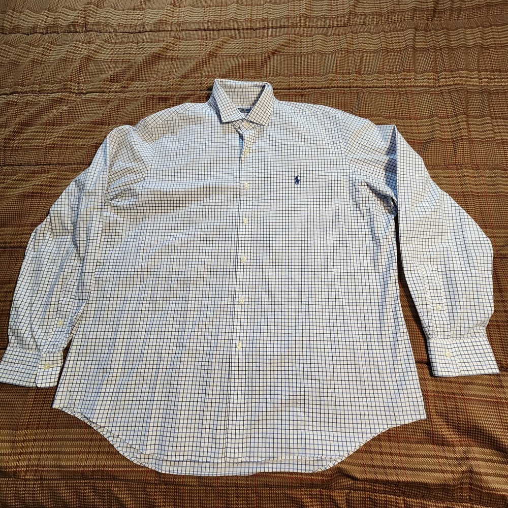 Polo Ralph Lauren Mens Blue & White Check Long Sleeve button-down shirt XXL 2XL